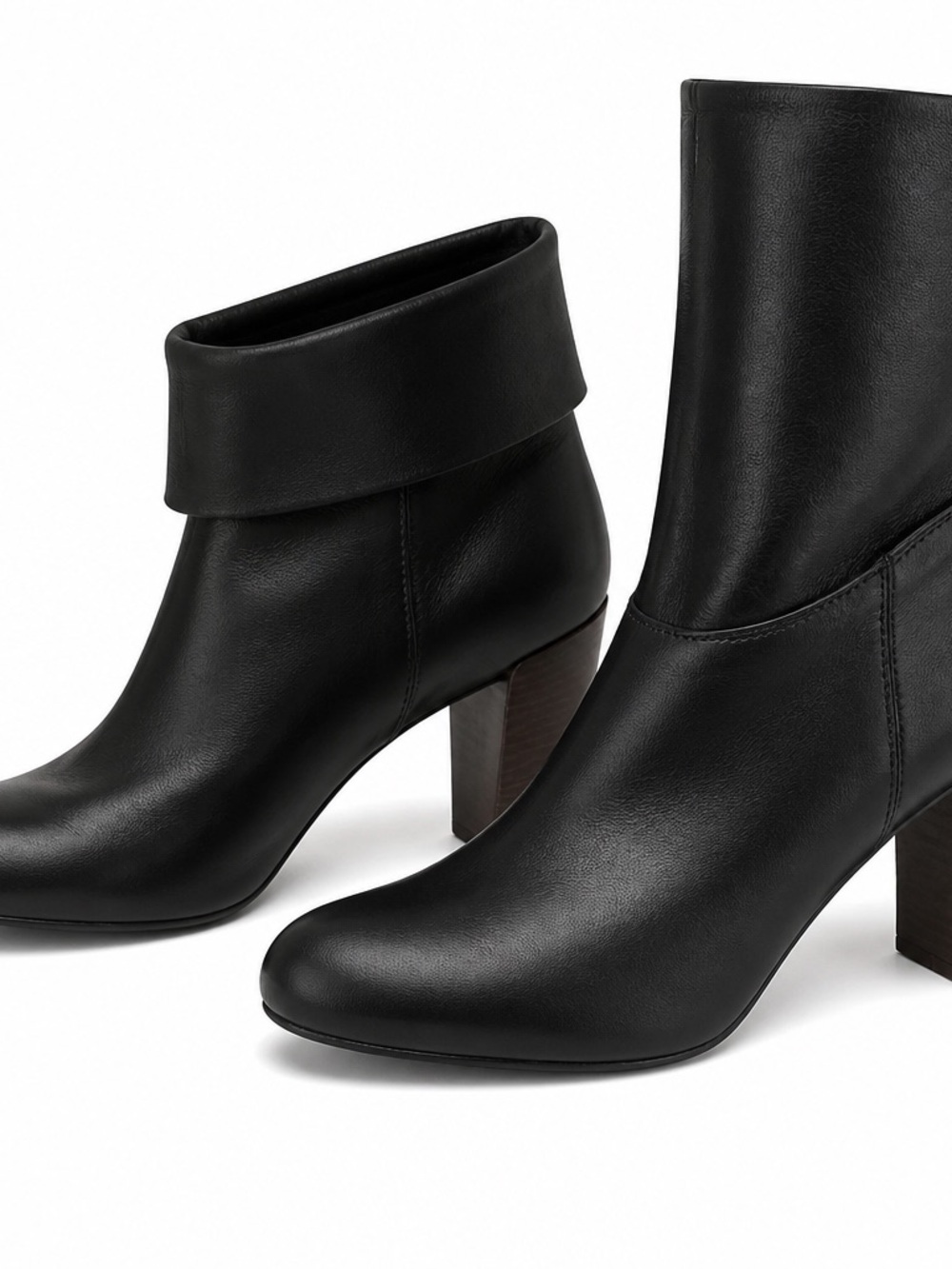 Vince Black Leather Mid-Calf Block Heel Boots